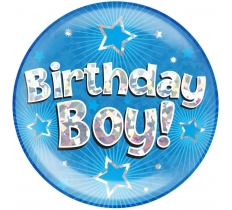 6" Jumbo Badge Birthday Boy Blue Holographic Cracked Ice