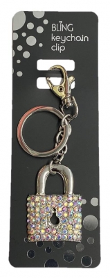 Bling Padlock Keyring With Keychain & Clip