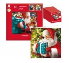 Christmas Square Traditional Santa 2 Design Card Pack Of 10