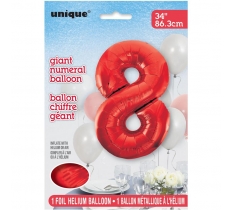 Red Number 8 Shaped Foil Balloon 34"