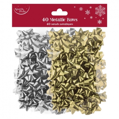 Christmas Metallic Gold/Silver Bow Mix 40pack