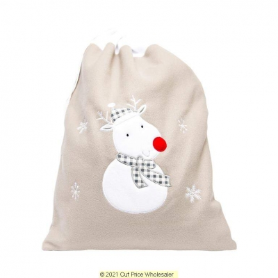 Deluxe Plush Silver Reindeer Christmas Sack 50cm X 70cm