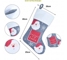 Deluxe Plush Letter To Santa Grey Knitted Stocking 40cm X 25cm