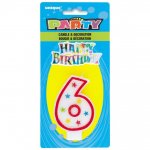 Number 6 Glitter Birthday Candle With Cake Decoration