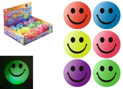 Light Up Happy Face Bouncy Ball 5.5cm 6 Assorted