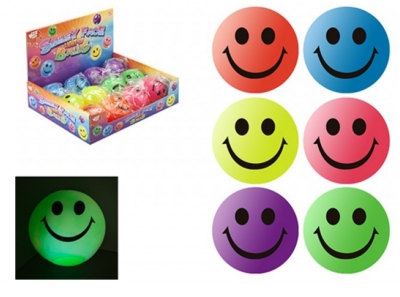 Light Up Happy Face Bouncy Ball 5.5cm 6 Assorted