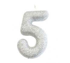 Age 5 Glitter Numeral Moulded Pick Candle Silver