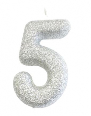 Age 5 Glitter Numeral Moulded Pick Candle Silver