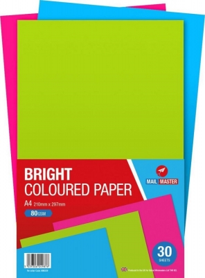 Mail Master A4 Assorted Bright Coloured Card 30 Pack