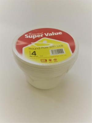 Sv Micro 16oz Round Pots & Lids 4 Pack