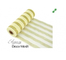 Deco Mesh Metallic Gold & Ivory Stripe 25cm X 9.1M