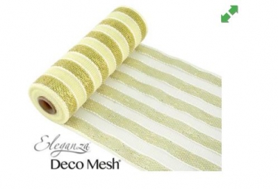 Deco Mesh Metallic Gold & Ivory Stripe 25cm X 9.1M