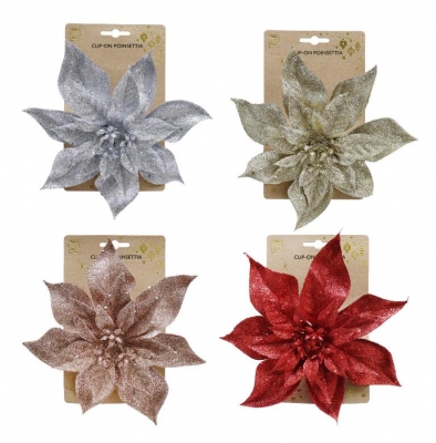 Clip On Glitter Poinsettia 20Cm