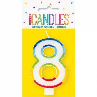 Rainbow Border Number 8 Birthday Candle