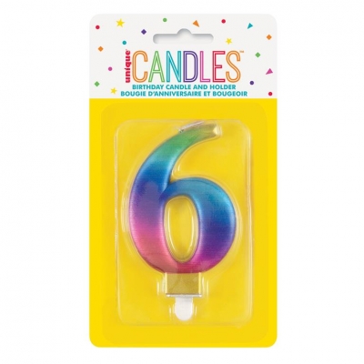 Metallic Rainbow Number 6 Birthday Candle