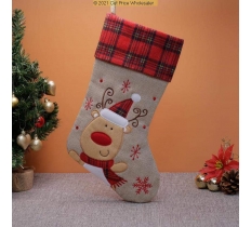 Deluxe Plush Tartan Reindeer Christmas Stocking 40cm X 25cm