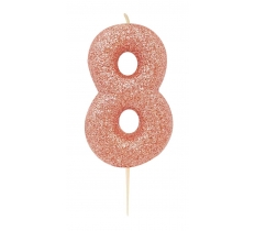 Age 8 Glitter Numeral Moulded Pick Candle Rose Gold