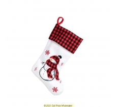 Deluxe Plush White Red Tartan Snowman Stocking 40cm X 25cm