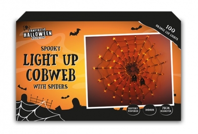 Halloween Spooky Light Up Cobweb with Spiders 78cm