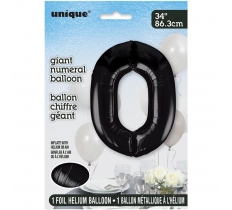 Black Number 0 Shaped Foil Balloon 34"