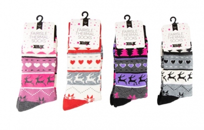 Ladies Fairisle Thermal Socks