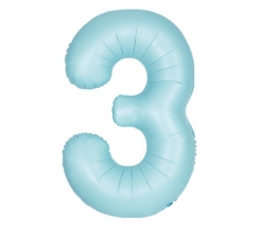 34" Unique Matte Blue Number 3 Foil Balloon