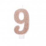 Birthday Rose Gold Glitz Glitter Number 9 Birthday Candle