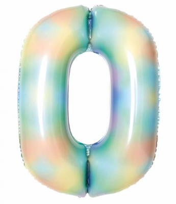 Large Number 0 Pastel Rainbow 35" Foil Balloon