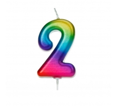 Age 2 Metallic Numeral Moulded Pick Candle Rainbow