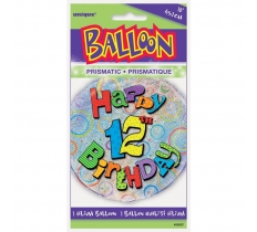 Age 12 Birthday Prism Round Foil Balloon 18"