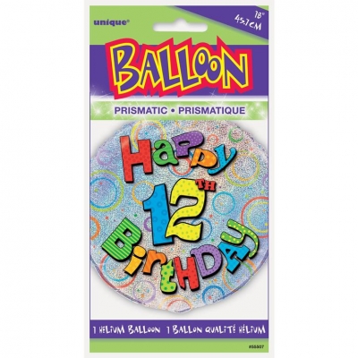 Age 12 Birthday Prism Round Foil Balloon 18"