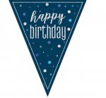 GLITZ Happy Birthday Blue Flag Banner 9 ft Prismatic Plasc