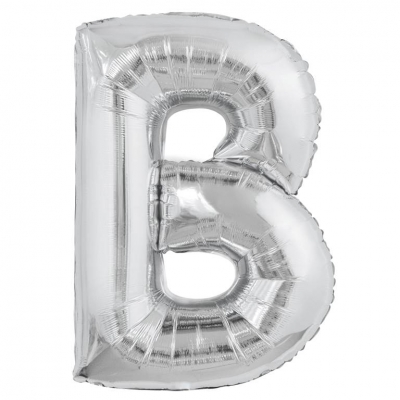 Silver Letter B Shaped Foil Balloon 34" Pack aged