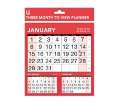 2025 Red & Black Three Month to View Planner, 24 x 25cm