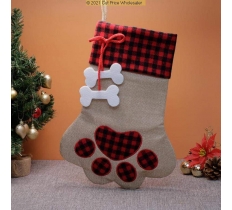 Deluxe Plush Plaid Red Footprint Stocking 40cm X 25cm