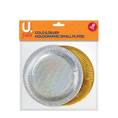 Holographic Small Plates Gold & Silver, 8 Pack