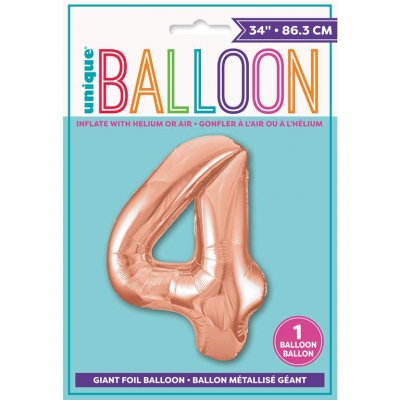 Rose Gold Number 4 Shaped Foil Balloon 34"