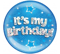 Jumbo 6" Badge It's My Birthday Blue Holographic Cracked Ice