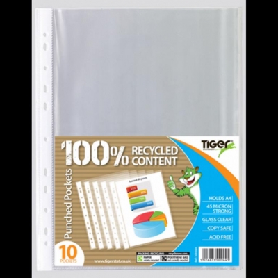 Tiger A4 Punched Poly Pockets 45 Micron Clear 10 Pack