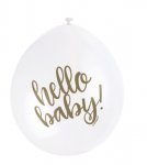 9" White "Hello Baby" Latex Balloons Pack Of 10