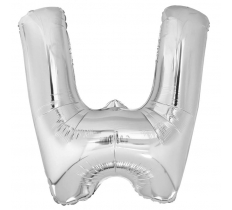 Silver Letter W Shaped Foil Balloon 34" Pack aged