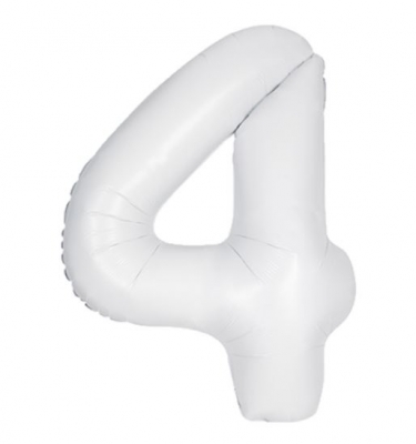 34" Unique Matte White Number 4 Foil Balloon