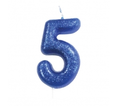 Age 5 Glitter Numeral Moulded Pick Candle Blue