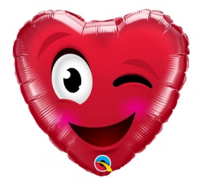 Qualatex 09" Heart Smiley Wink Heart! Balloon