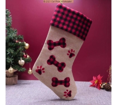 Deluxe Plush Plaid Red Check Bone Stocking 40cm X 25cm