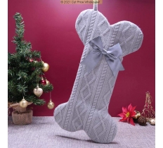 Deluxe Plush Silver Knitted Bone Shape Stocking 40cm X 25cm