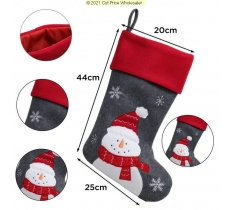 Deluxe Plush Grey Red Top Snowman Stocking 40cm X 25cm