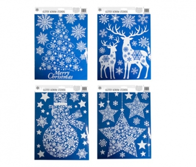 Xmas White Glitter Window Stickers