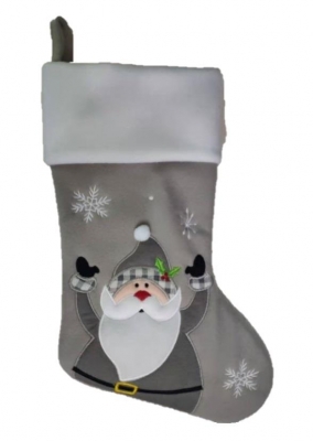 Deluxe Plush Grey Santa Stocking 40cm X 25cm