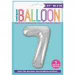 Silver Number 7 Shaped Foil Balloon 34"